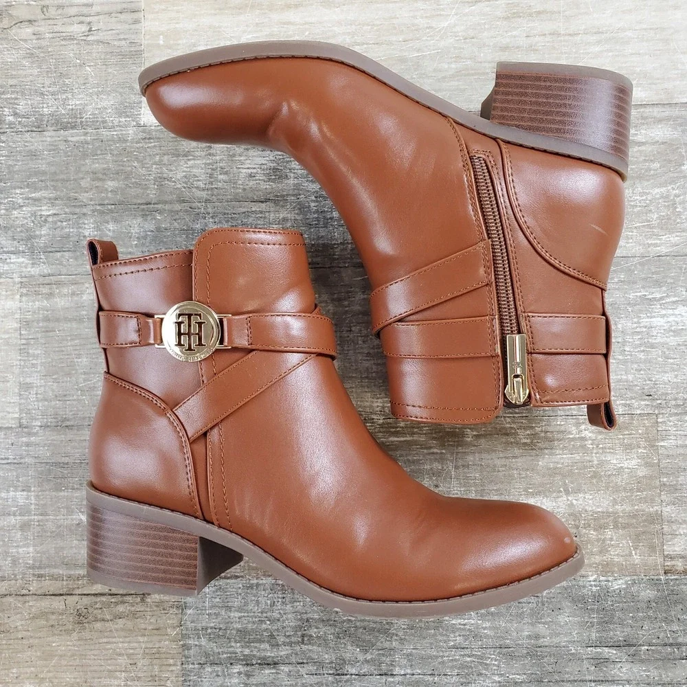 Tommy Hilfiger Womens Tan Brown‎ Diyana Boots Sz 6.5 Zip Up Ankle Booties